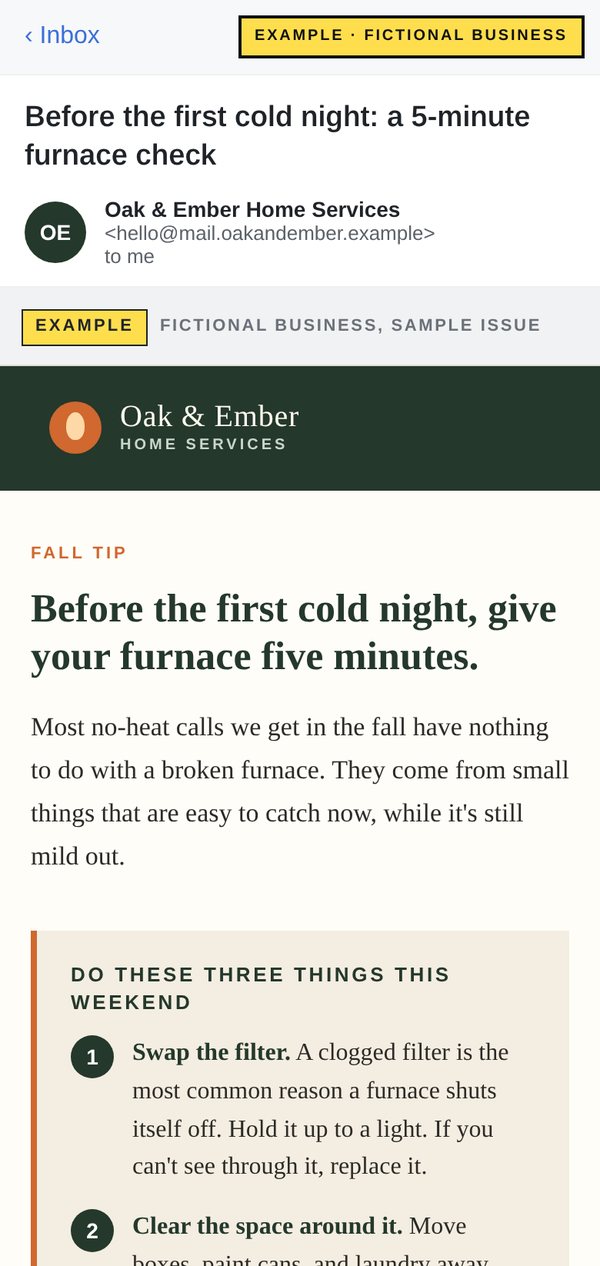The same example newsletter on a phone